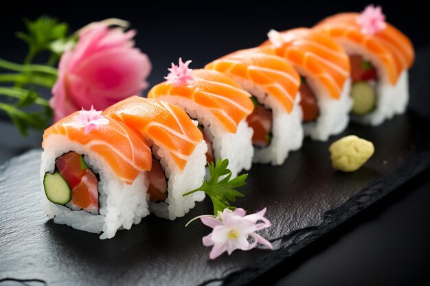 Fresh raw salmon roll sushi