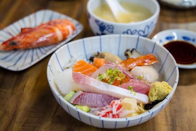 Fresh raw sashimi rice bowl