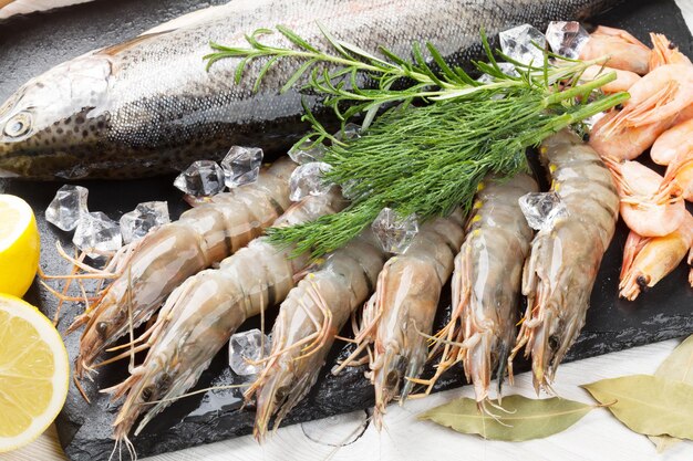 Fresh raw sea food with spices