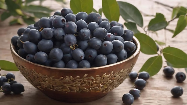 Photo fresh raw silverberry fruits in bowl with bunch of silverberry tree oleaster or russian olive ela