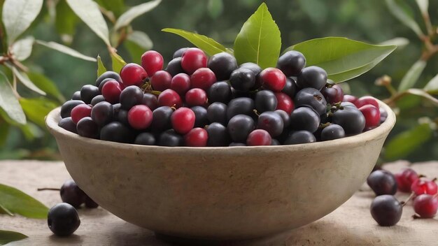 Photo fresh raw silverberry fruits in bowl with bunch of silverberry tree oleaster or russian olive ela