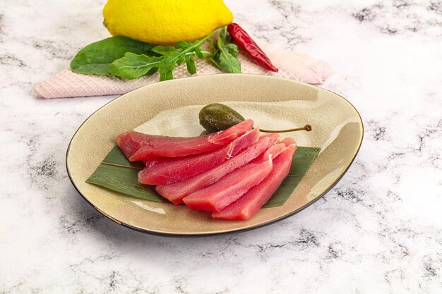 fresh raw tuna sashimi slices