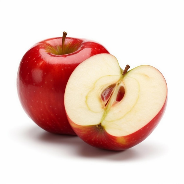 Fresh red apple fruit cut in half isolated on white background apple isolate into white background