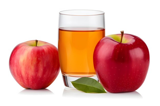 Fresh Red Apple fruit and a glass of apple juice isolated a transparent background