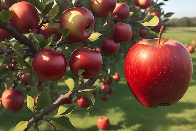 Fresh Red Apple in Orchard