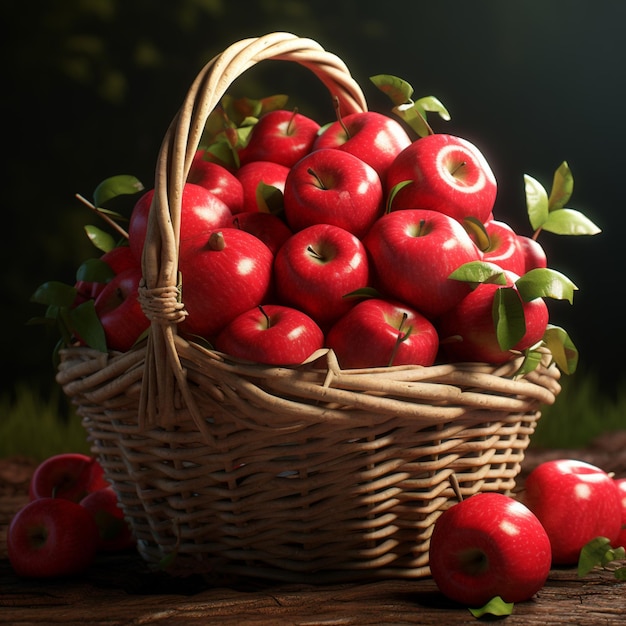 Fresh Red Apple with Wicker basket