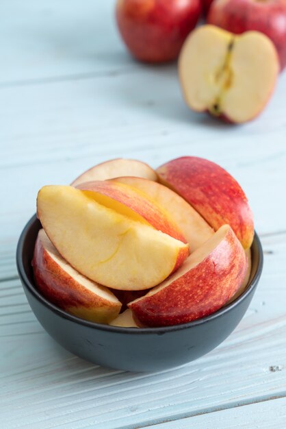 fresh red apples sliced bowl