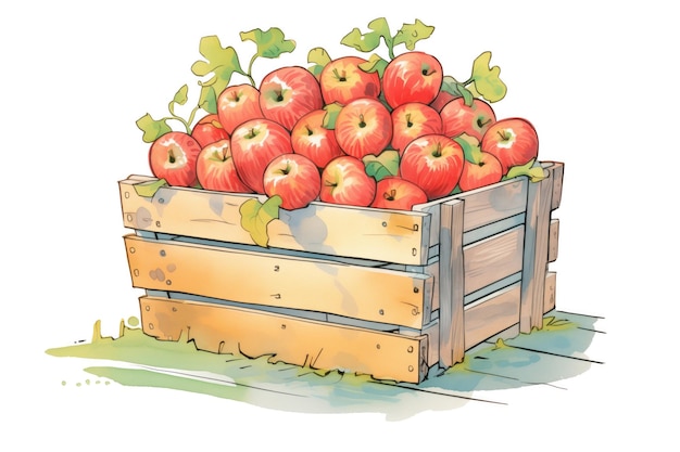 Fresh red apples in a wooden crate ready for sale