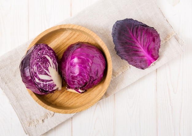 Fresh red cabbage in the plate.