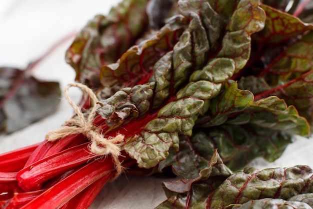 Foto bietola rossa fresca da un mercato degli agricoltori da vicino