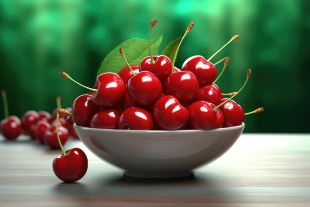 Fresh red cherries fruit in bowl Generative AI