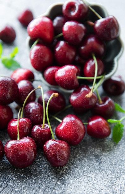 Fresh red cherries fruit in bowl