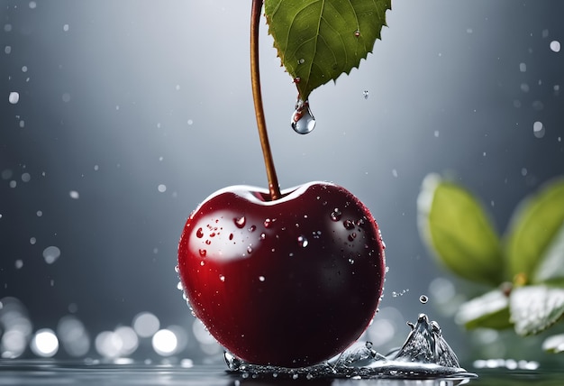 Fresh red cherry with water drops Generative AI