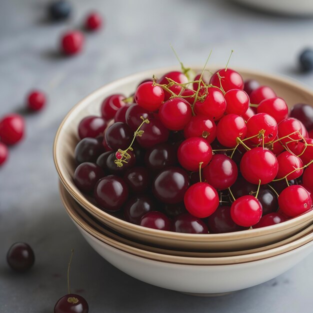 Fresh red currant berries in a bowl concept of healthy eating vegan food Close up selective focus