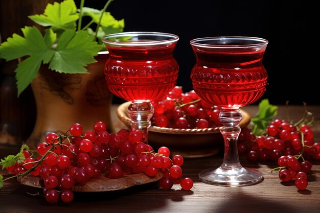 Fresh red currants in glasses on table on black background diet vegetarian food harvest generate ai