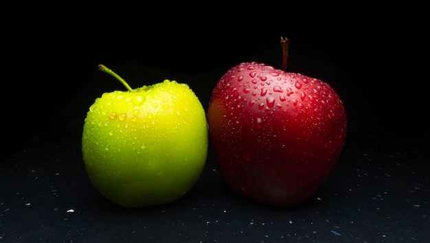 Fresh Red and green apple in dark background