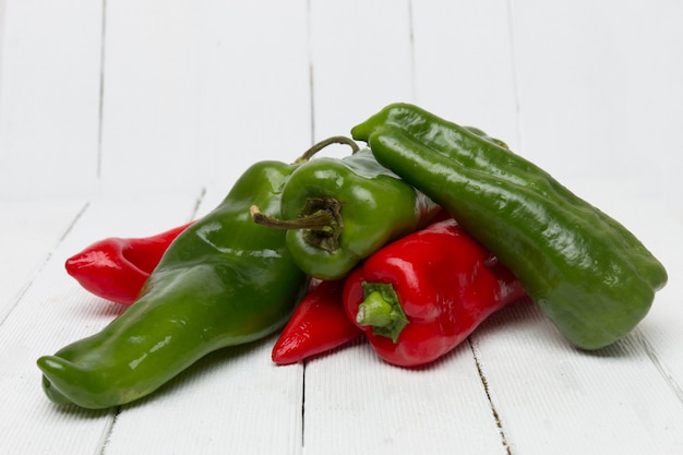 Fresh red and green cayenne peppers