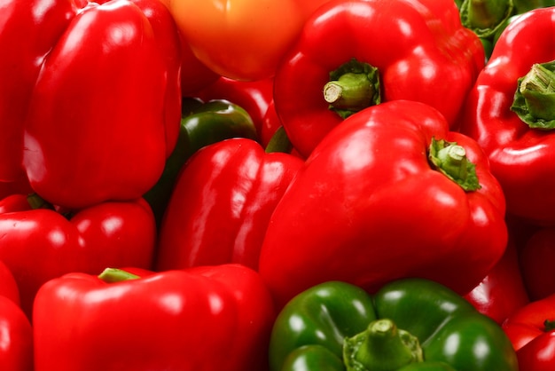 Fresh red green yellow bell pepper background