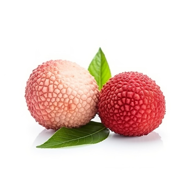 Fresh red lychee pair isolated on white background