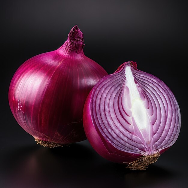 Photo fresh red onion on dark background