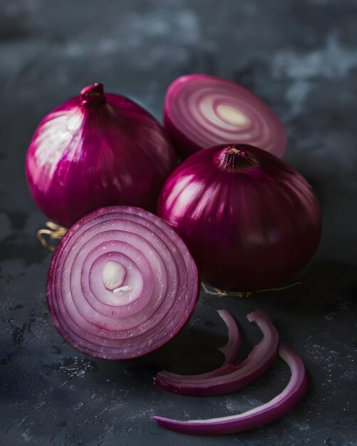 Fresh red onion slices Food design theme