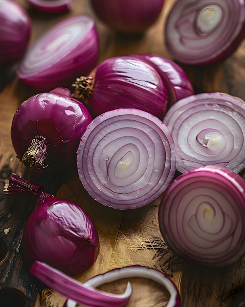 Fresh red onion slices Food design theme