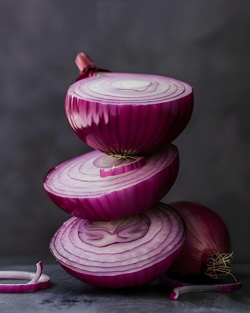 Fresh red onion slices Food design theme