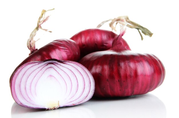 Fresh red onions isolated on white