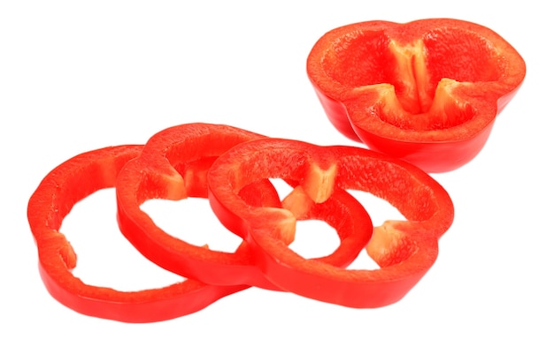 Fresh red pepper slices isolated on white