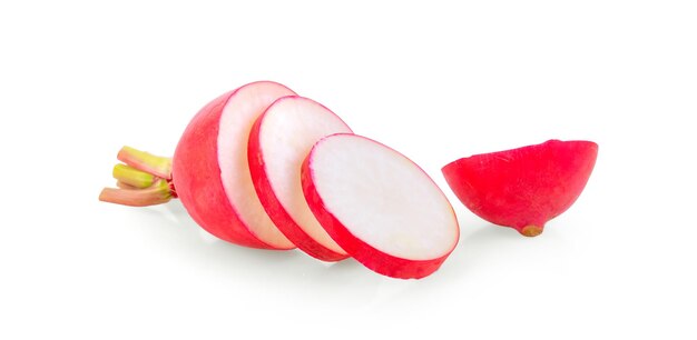 Fresh red radishes slice on white background