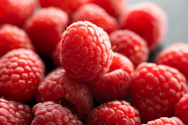 Fresh red raspberries macro shot