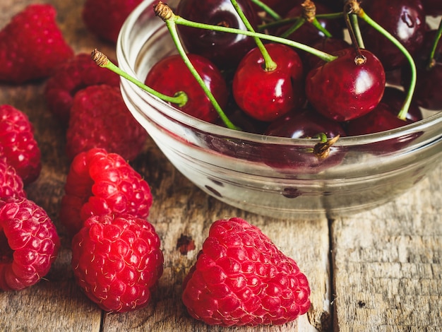 Fresh red raspberries