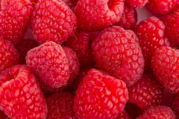 Fresh red ripe raspberries closeup Raspberries background