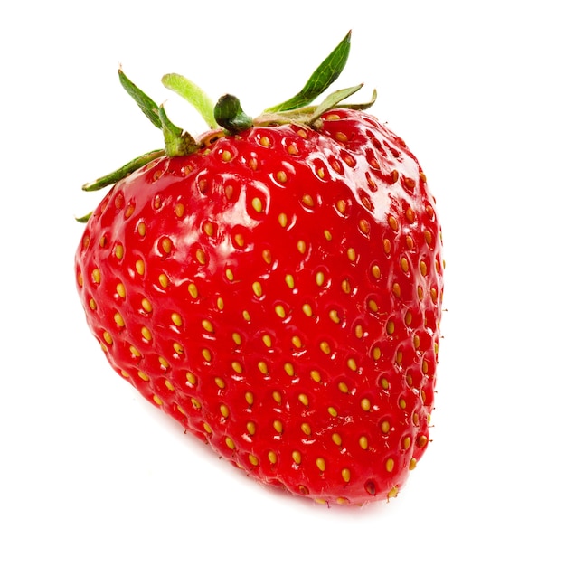 Fresh red ripe strawberry isolated on white, macro image