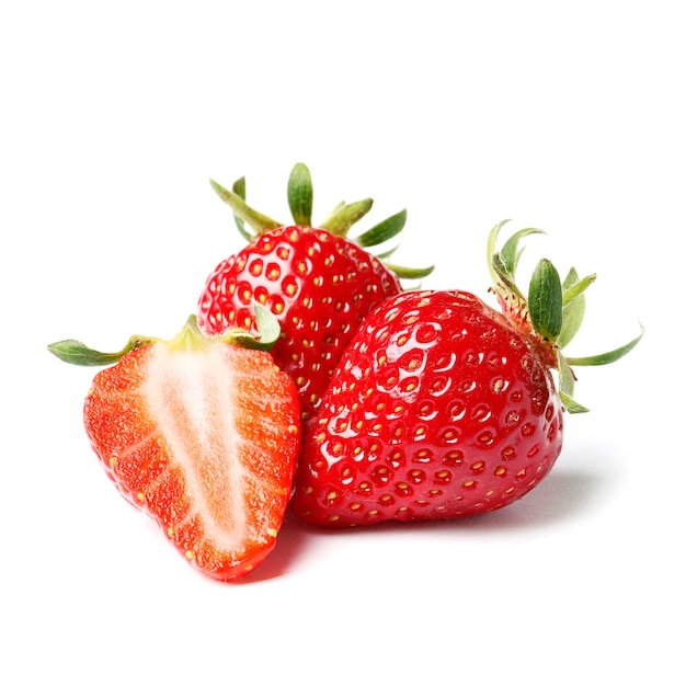 Fresh red strawberries isolated on white background