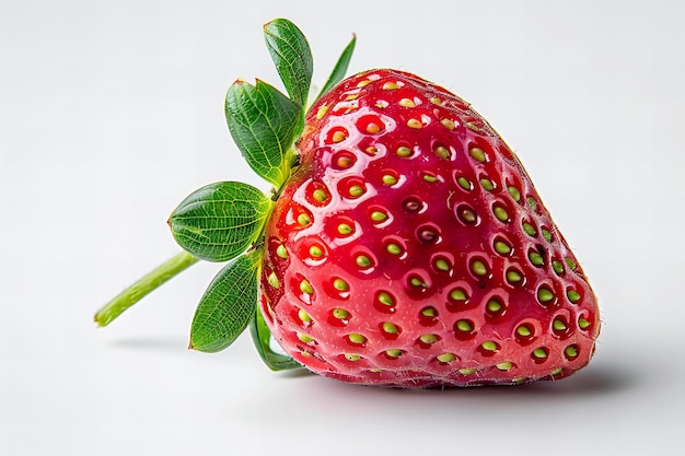 Fresh Red Strawberry CloseUp with Green Leaves