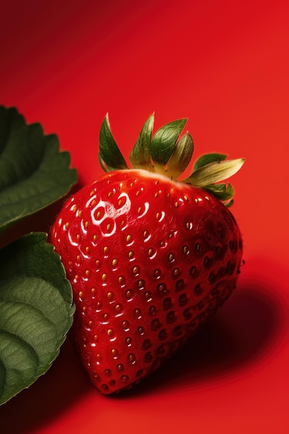 A fresh red strawberry with red background