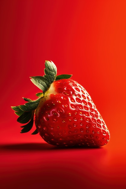 A fresh red strawberry with red background