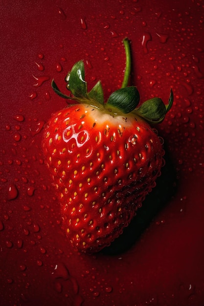 A fresh red strawberry with red background