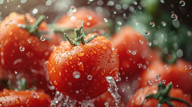 Fresh red tomato falling into water tomato dropping in water splashes