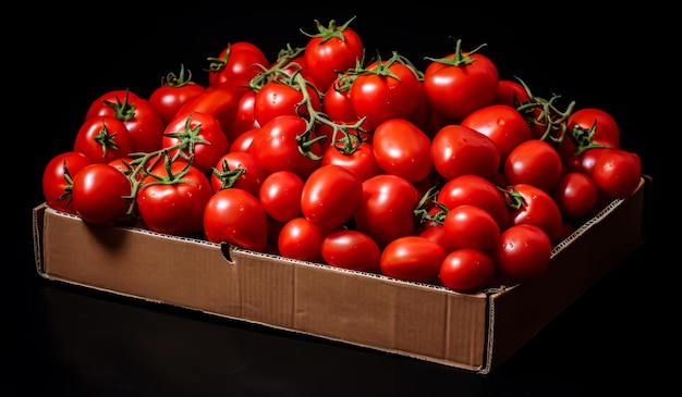 Fresh red tomatoes in a box for sale AI generated