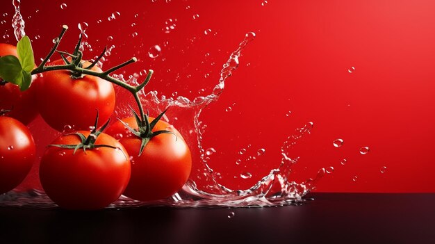 Fresh red tomatoes floating and splashing or dropping