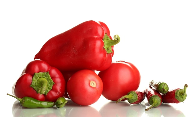 Fresh red vegetables isolated on white