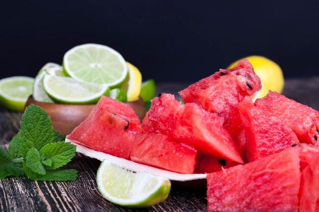 Fresh red watermelon cut into pieces