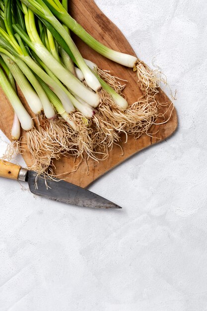 Fresh red and white onions on white background