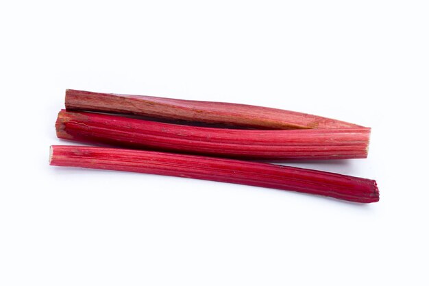 Fresh rhubarb on white background