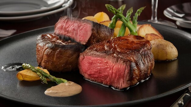 Fresh rib eye steaks on the table