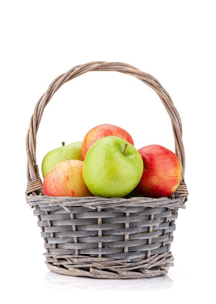 Fresh ripe apples in basket Red and green apple fruits