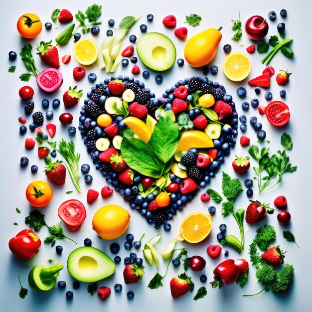 Fresh ripe berries in the heartshaped plate