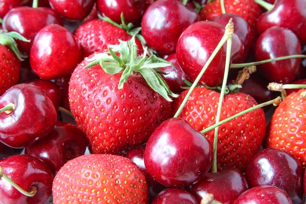 Fresh ripe berries and strawberries